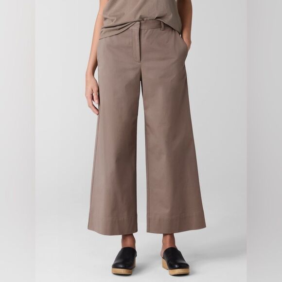 Eileen Fisher Stretch Cotton Twill Wide Leg Trouser Pant Cocoa - Picture 8 of 10